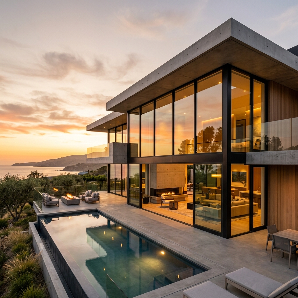 High-end modern architectural glass villa